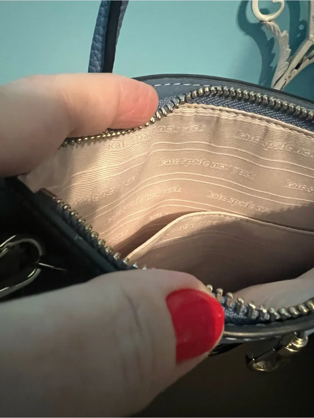 kate spade blue pebbled leather satchel with removable strap